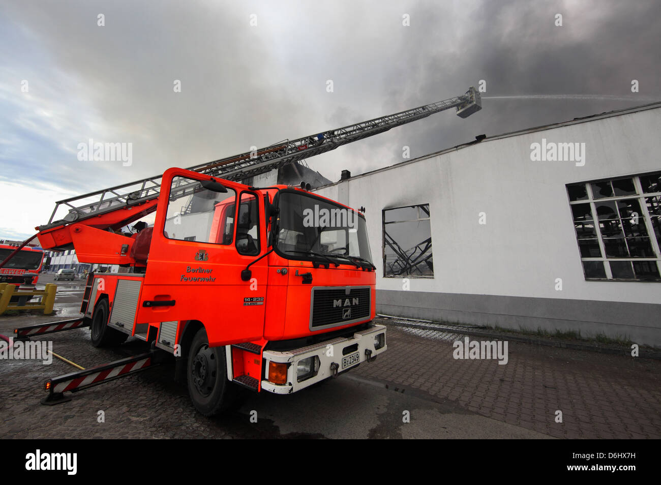 Berlin, Germany, turntable ladder for use in extinguishing Berlin Siemens City Stock Photo