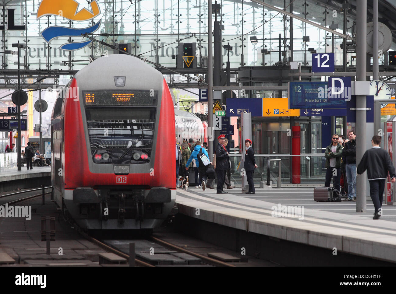 Berlin, Germany, train arriving in the Berlin's main train station ...