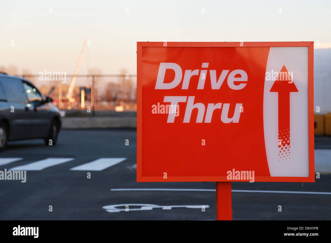 Drive thru road sign Stock Photo