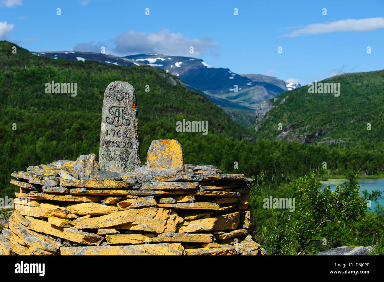 Sweden, Norrbotten. Border marker No. 272, between Sweden and Norway. Border established 1763. Stock Photo