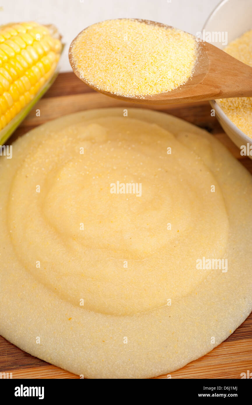 polenta traditional north Italy corn maize flour cream with cob Stock