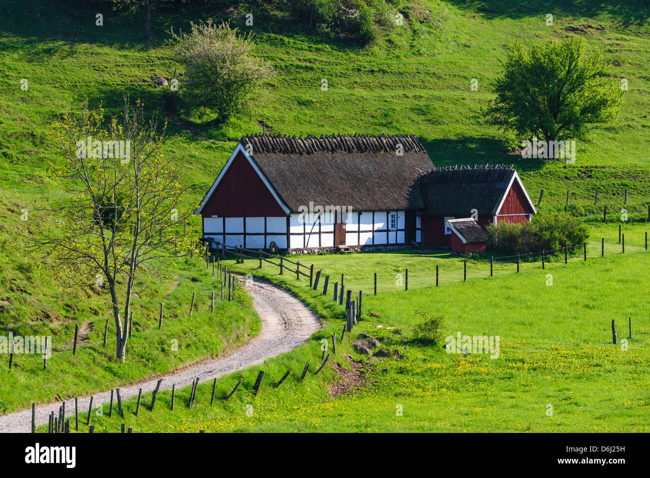 Sweden, Skane, Simrishamn, Verkeans Nature Preserve. Traditional Farm house. Stock Photo