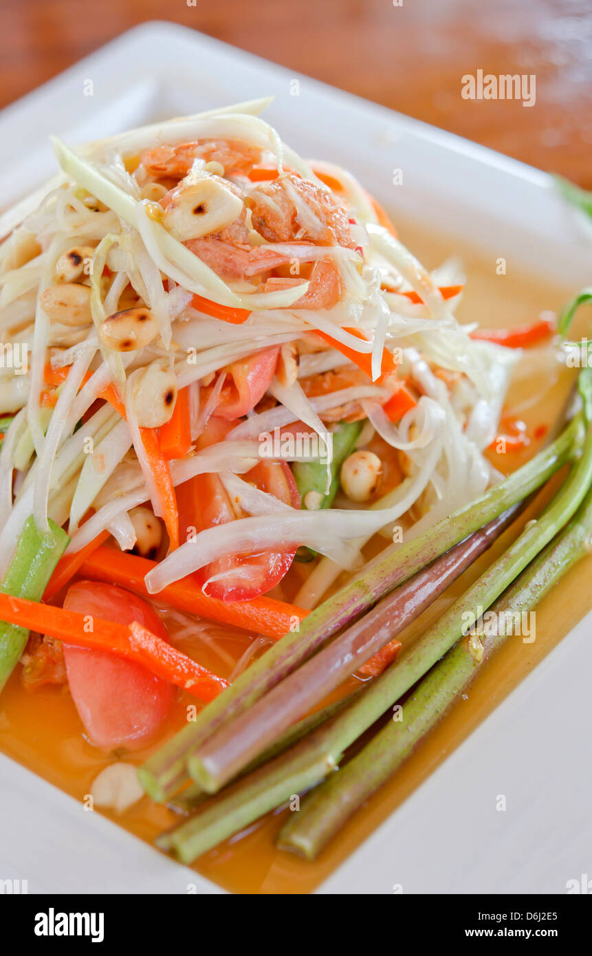 favorite Thai cuisine , spicy papaya salad with peanut and vegetable