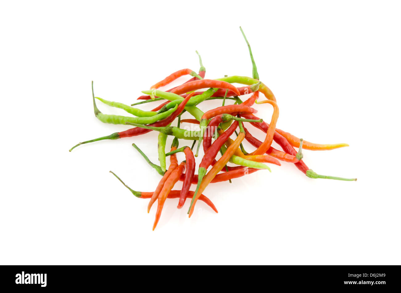 fresh green chili , red chili over white background , Stock Photo