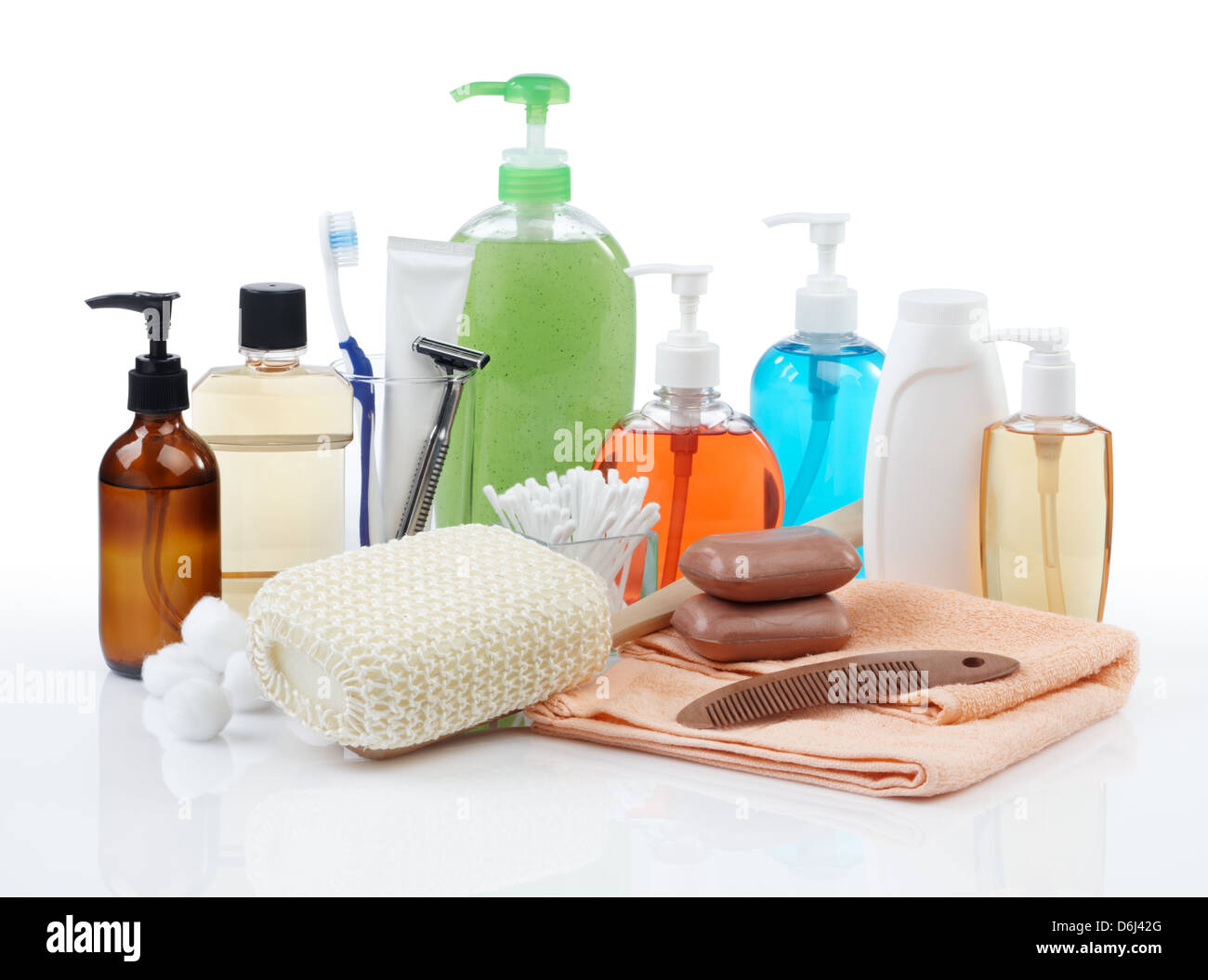 assorted personal hygiene products on white background Stock Photo Alamy