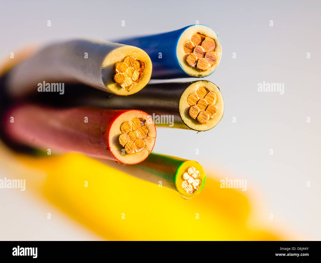 High voltage three phase electrical cable with copper conductors shown
