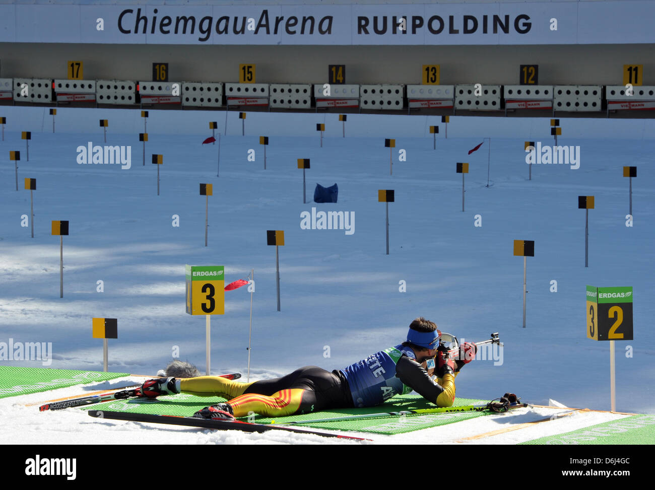 German biathlete Michael Greis is pictured during a training session of the Men's Biathlon World Championships at Chiemgau Arena in Ruhpolding, Germany, 02 March 2012. Photo: PETER KNEFFEL Stock Photo
