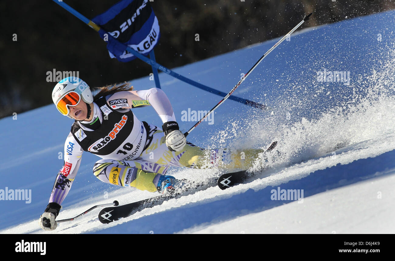 American skier Julia Mancuso skis down the piste during the second round of the Women's giant slalom World Cup in Ofterschwang, Germany, 02 March 2012. Photo: KARL-JOSEF HILDENBRAND Stock Photo