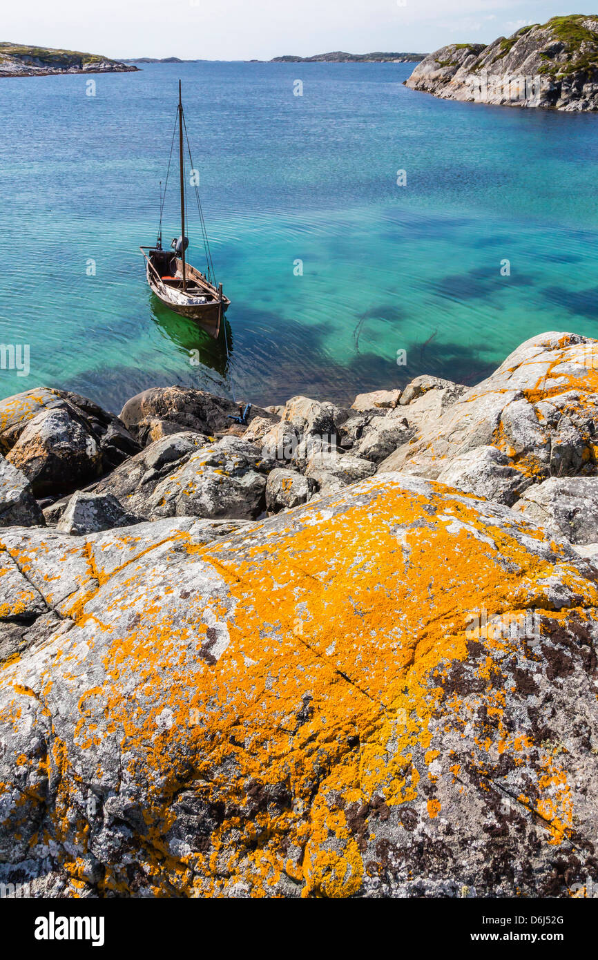 Per Johnson's replica of traditional Viking boat on Hitra Island, Norway, Scandinavia, Europe Stock Photo