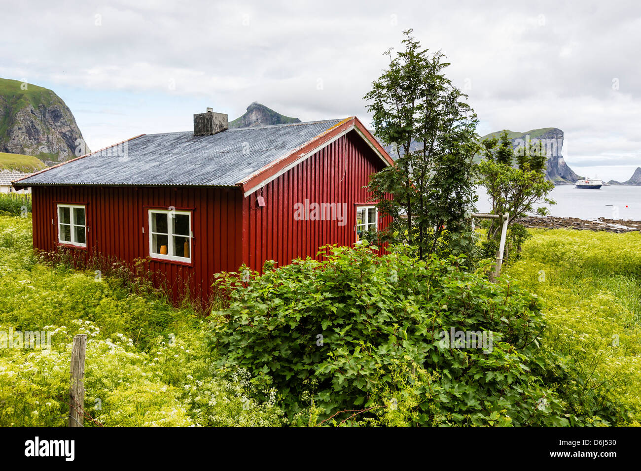 Norwegian summer homes in the town of Vaeroya, Nordland, Norway