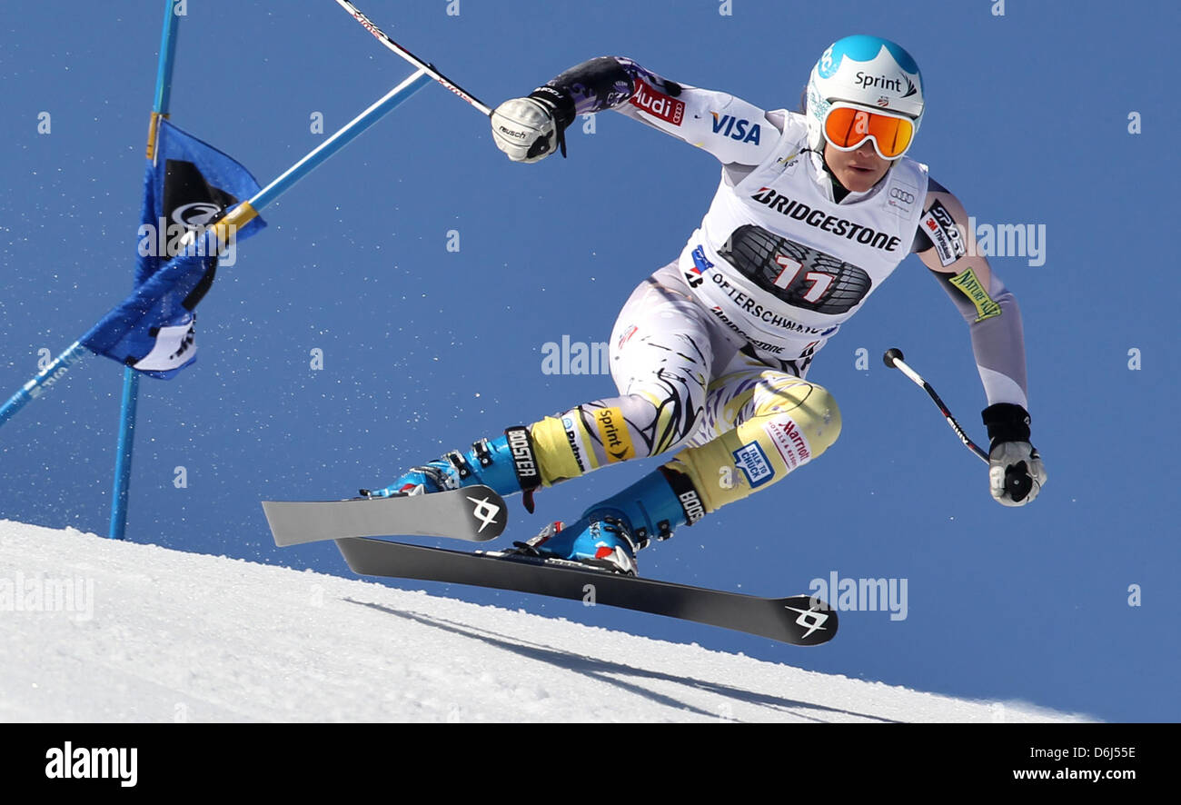 US American skier Julia Mancuso competes in the women's giant slalom world cup in Ofterschwang, Germany, 03 March 2012. Photo: KARL-JOSEF HILDENBRAND Stock Photo