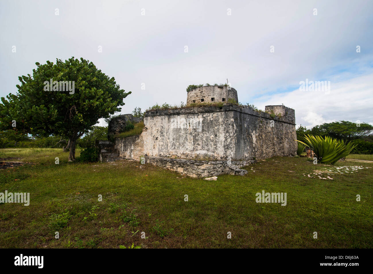 Old British watch tower in Barbuda, Antigua and Barbuda, West Indies, Caribbean, Central America Stock Photo