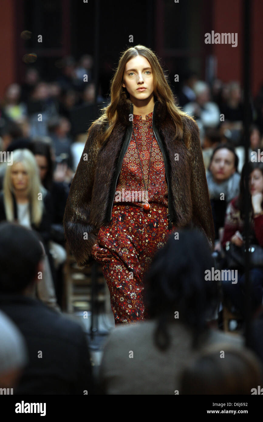 A model wears a creation by French designer Christophe Lemaire as part of  Hermes women's Ready-to-Wear fall/winter 2012/2013 collection presented  during the Paris Pret-a-Porter fashion week, in Paris, France, 4 March 2012.