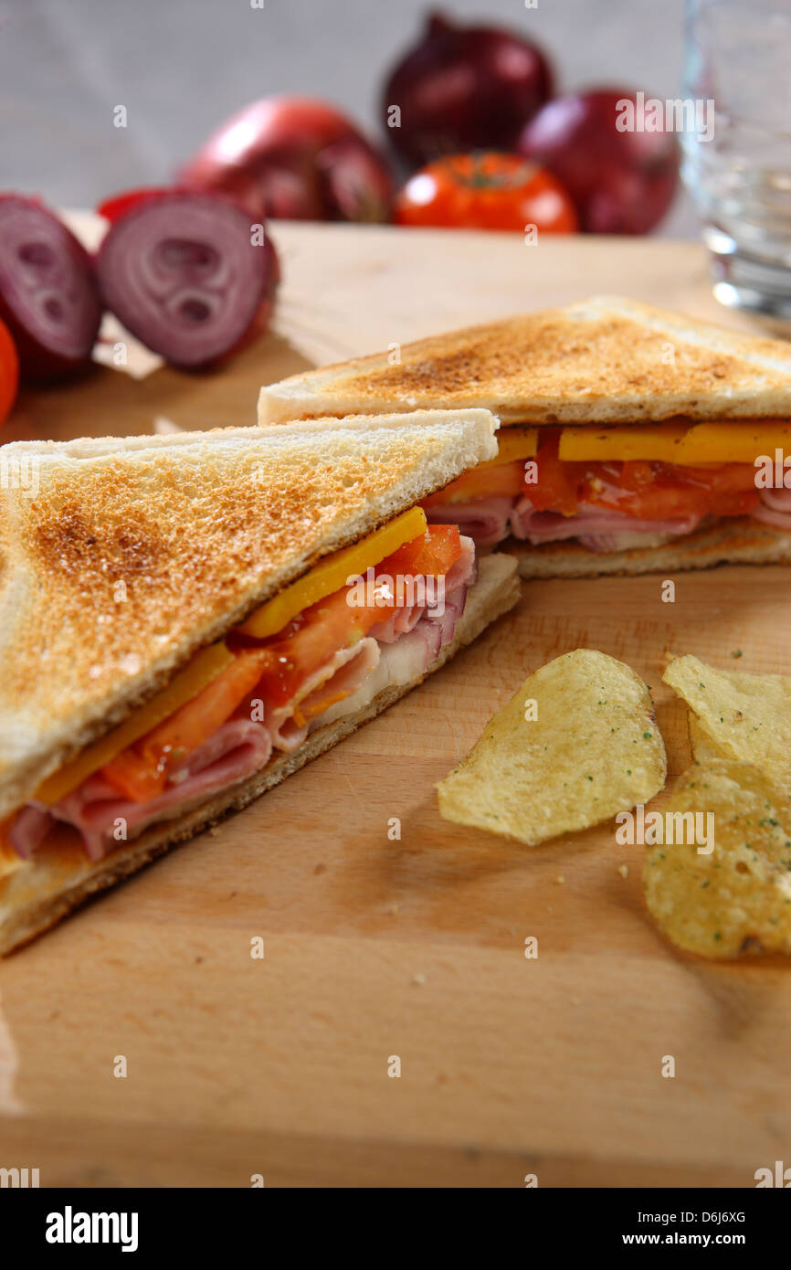 toasted  ham cheese tomato  sandwich Stock Photo
