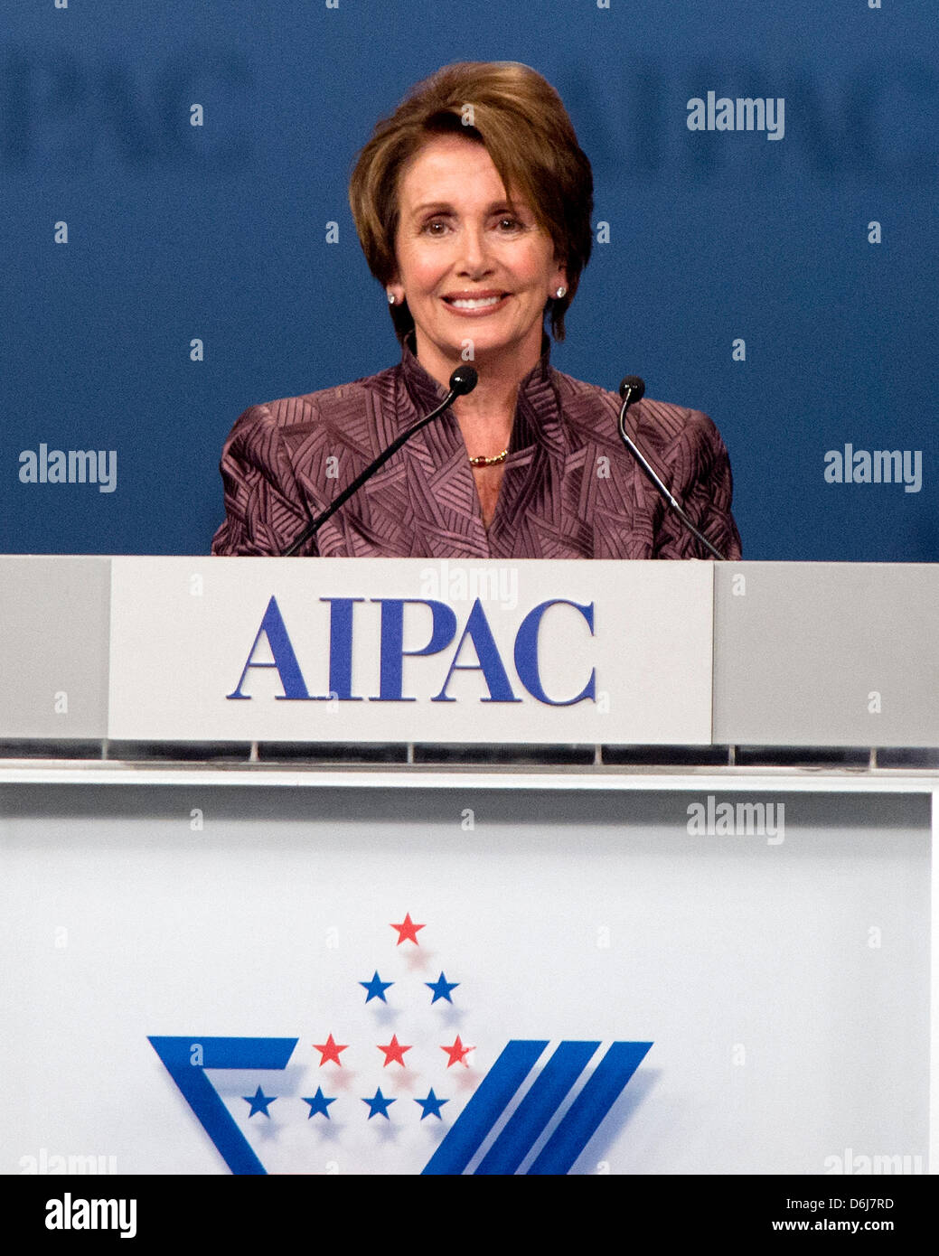 United States House Democratic Leader Nancy Pelosi (Democrat of California) speaks at the annual American Israel Public Affairs Committee (AIPAC) Policy Conference at the Washington Convention Center in Washington, D.C. on Monday, March 5, 2012. Credit: Ron Sachs / CNP Stock Photo