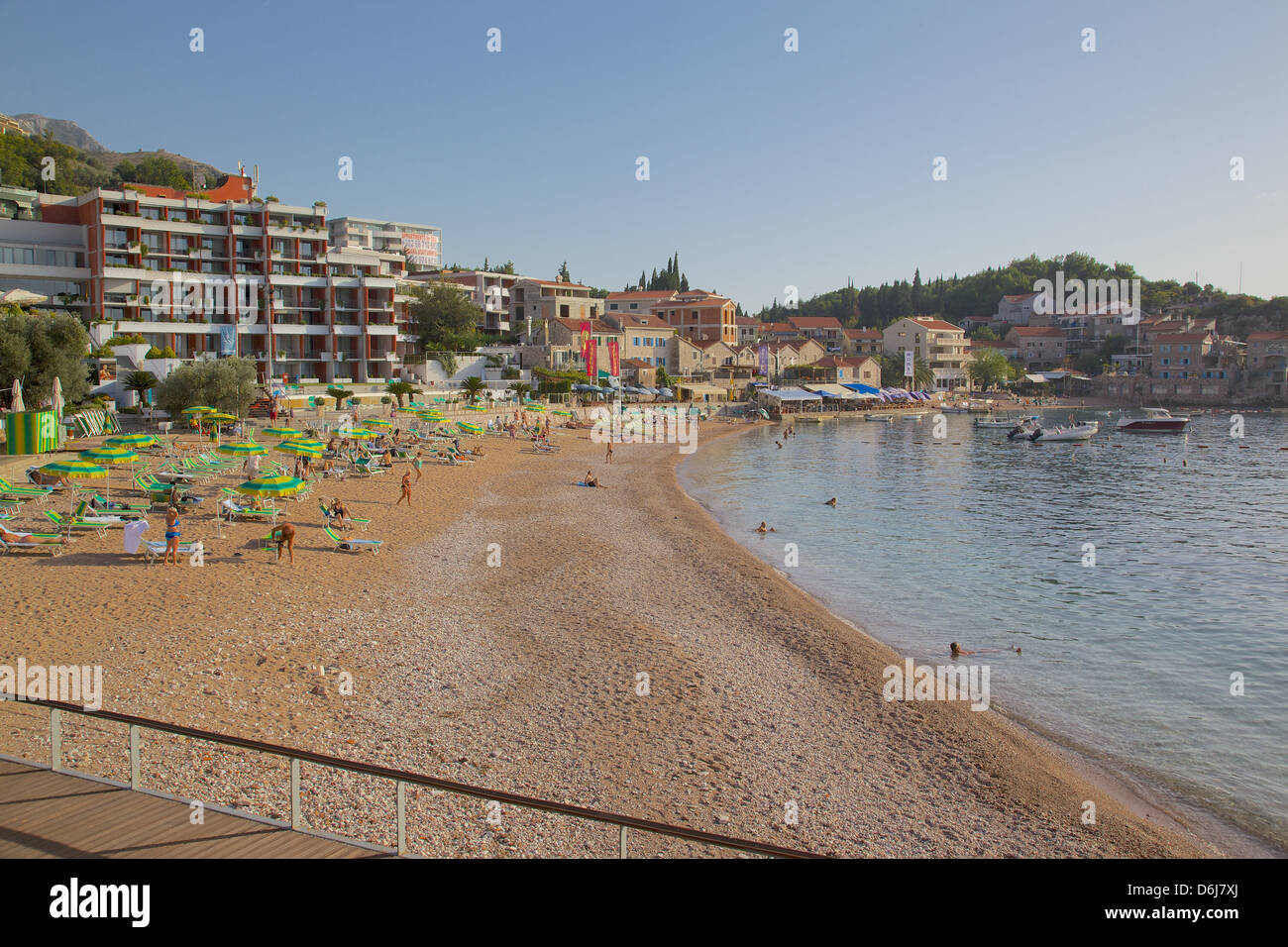 Beach, Milocer, Budva Bay, The Budva Riviera, Montenegro, Europe Stock Photo