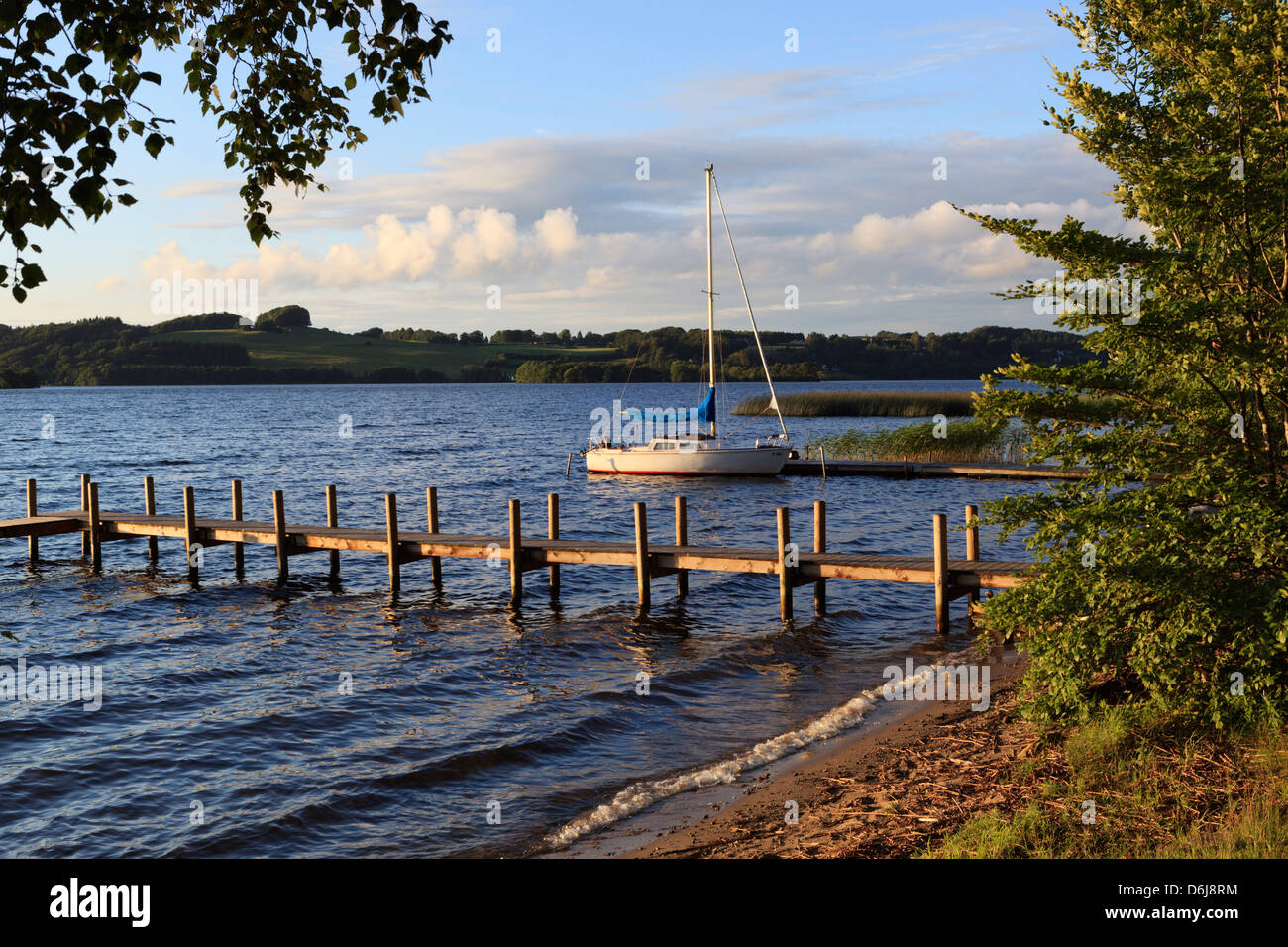 Yacht on Julso Lake, near Silkeborg, Lake District, Jutland, Denmark, Scandinavia, Europe Stock Photo