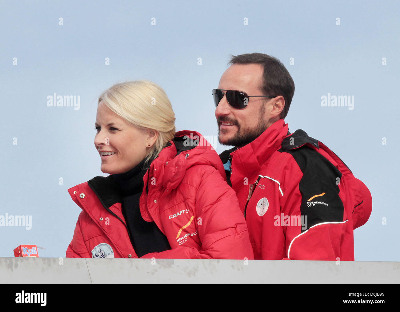 Crown Princess Mette-Marit and Crown Prince Haakon of Norway visit the ski jumping FIS World Cup at the Holmenkollen in Oslo, Norway, 11 March 2012. Photo: Albert Nieboer / NETHERLANDS OUT Stock Photo