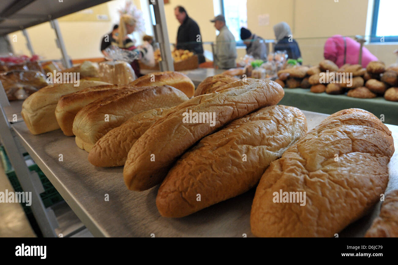 Bread Sits On A Table Ready To Be Handed Out To The Needy In The