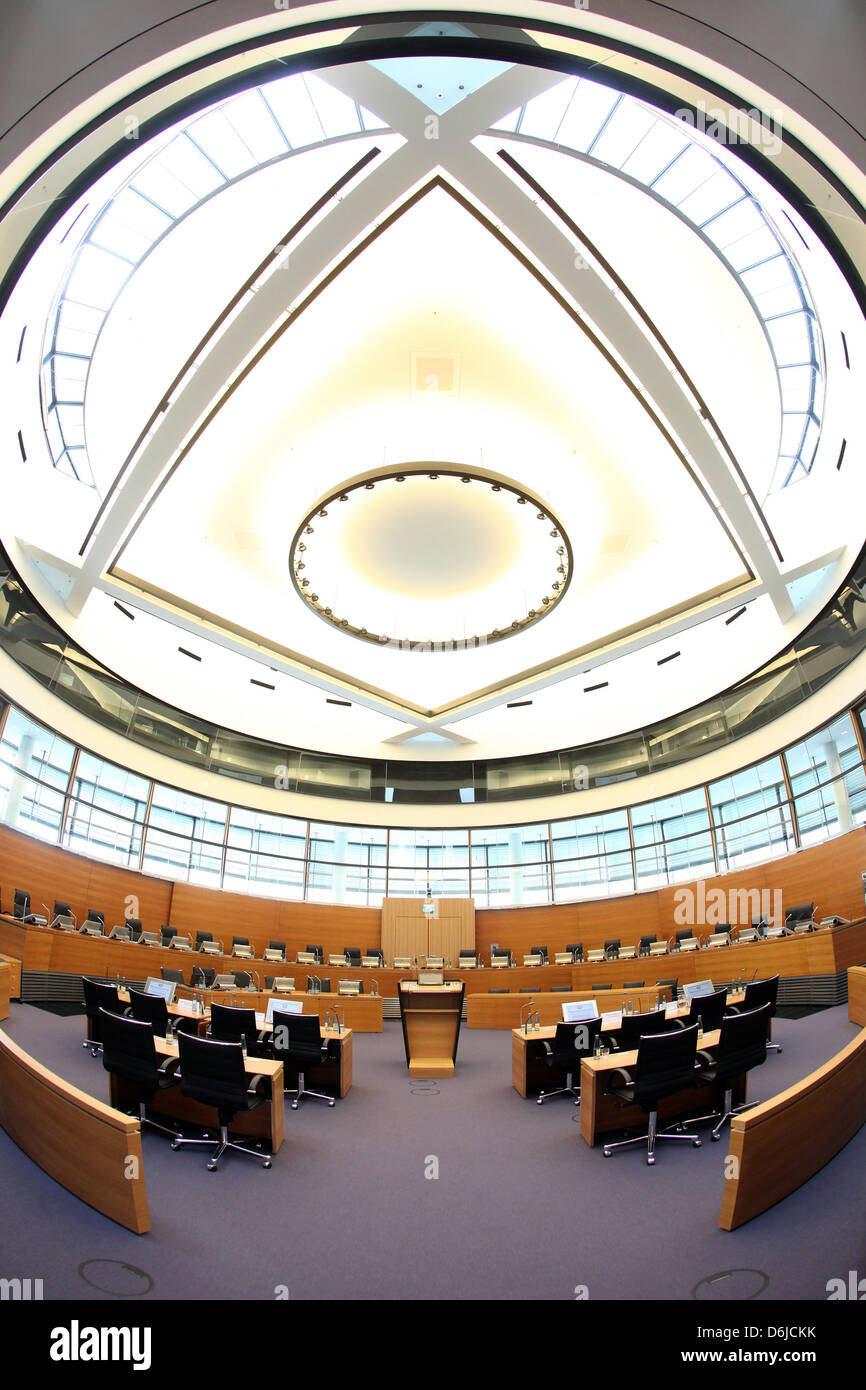 The main courtroom is pictured at the International Tribunal for the Law of the Sea (ITLOS) in Hamburg, Germany, 14 March 2012. The court had to settle a dispute over a maritime boundary between Burma and Bangladesh. Photo: BODO MARKS Stock Photo