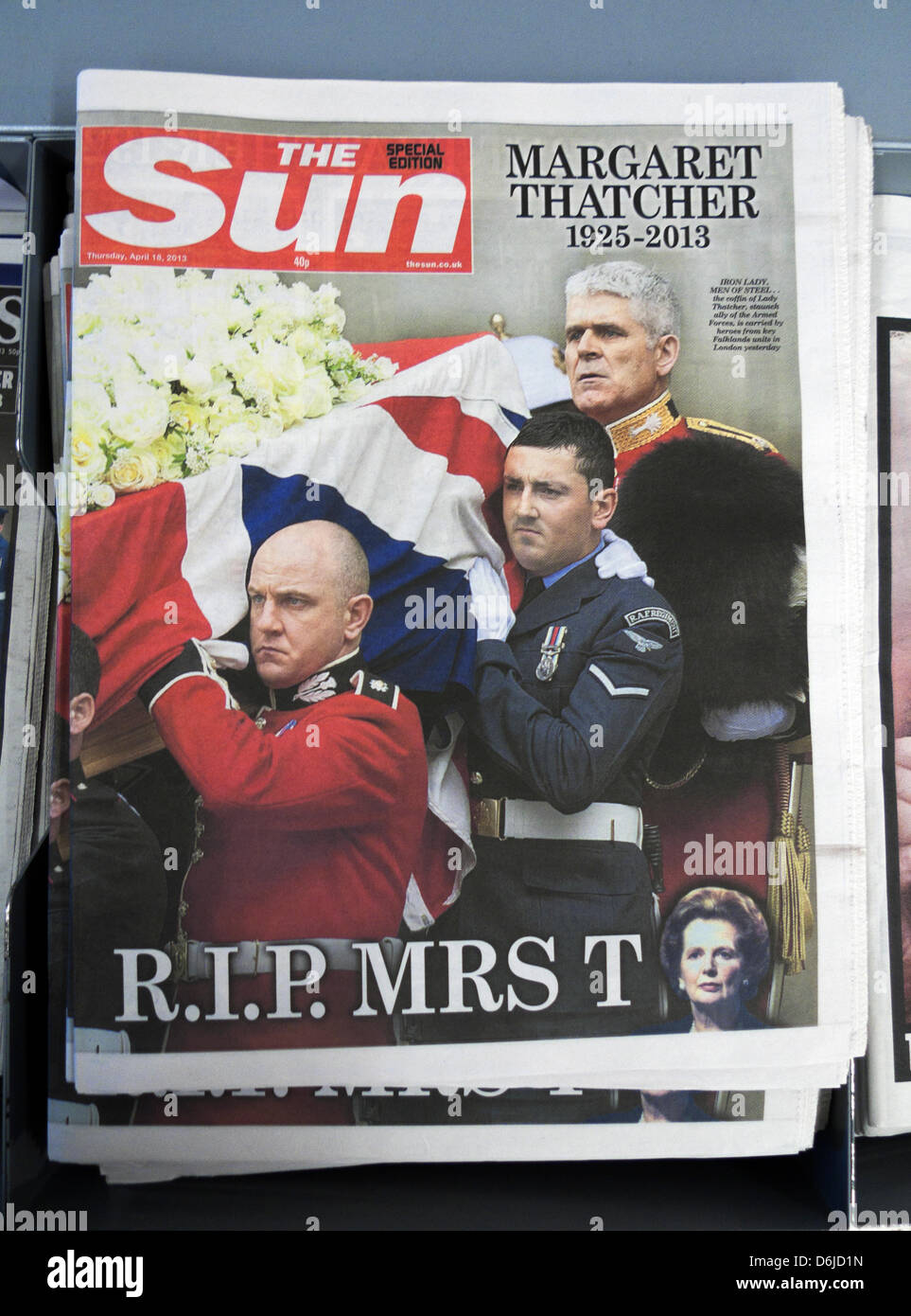 Front page of the Sun newspaper coverage of the Thatcher funeral 18 April 2013 Great Britain Stock Photo
