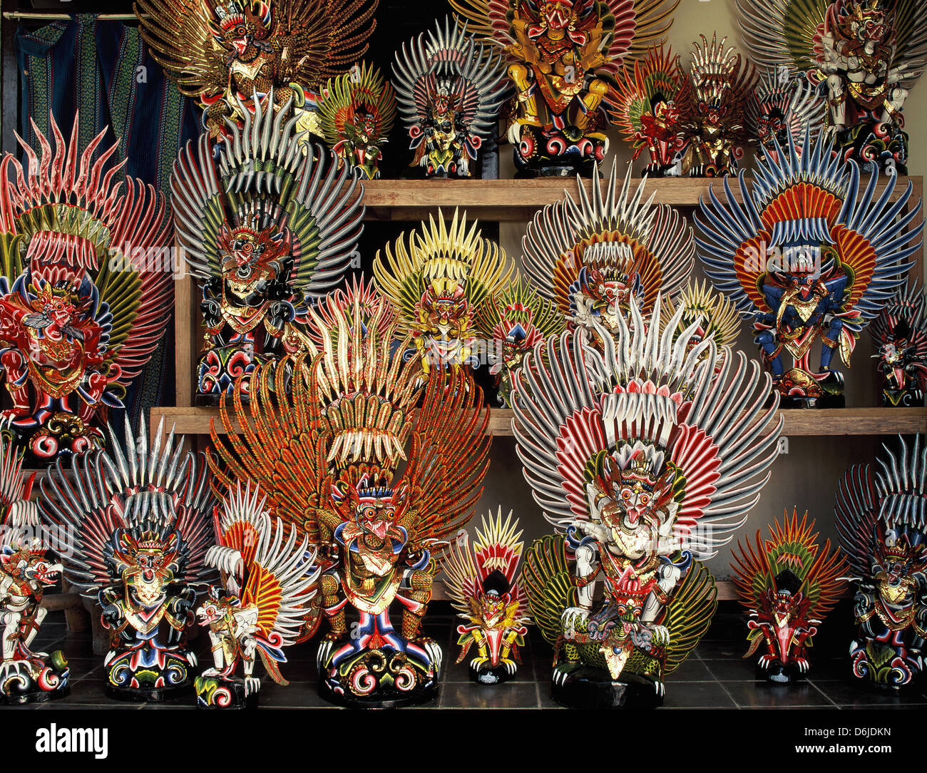 Carved and brightly-painted Garudas at a souvenir shop in Bali, Indonesia, Southeast Asia, Asia Stock Photo