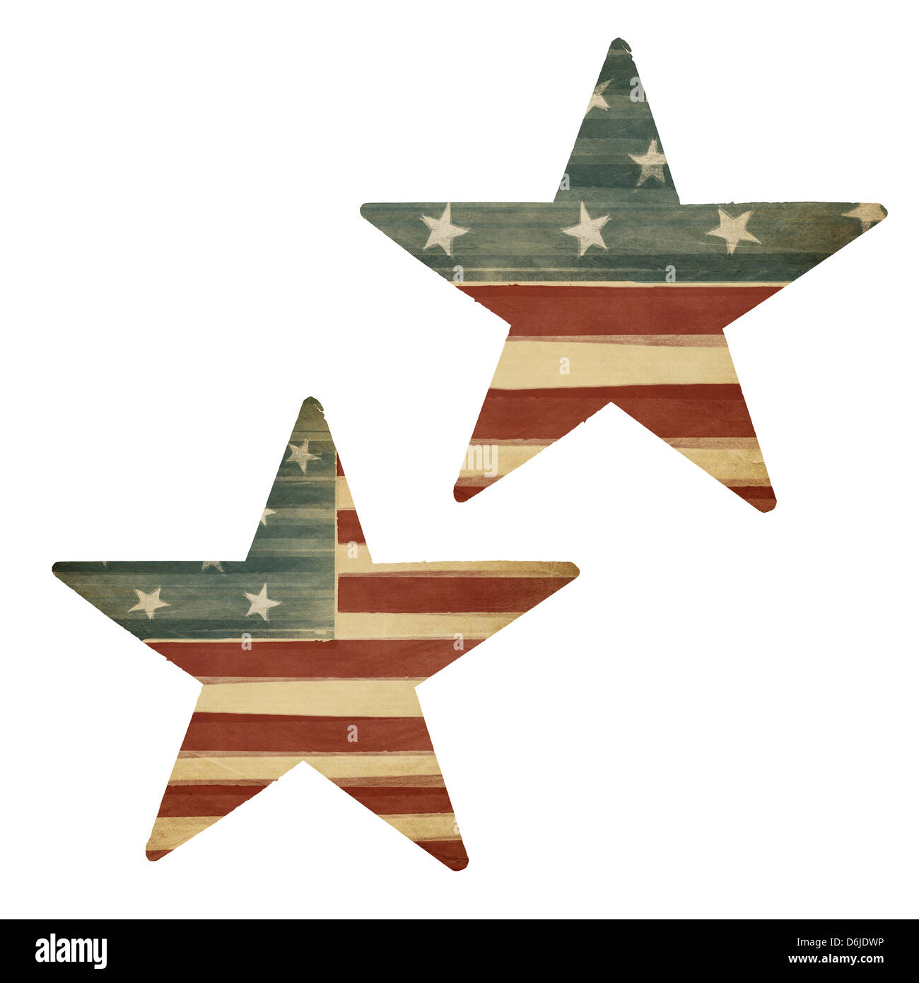 Two stars, American flag themed. Holiday design elements, isolated on white. Stock Photo