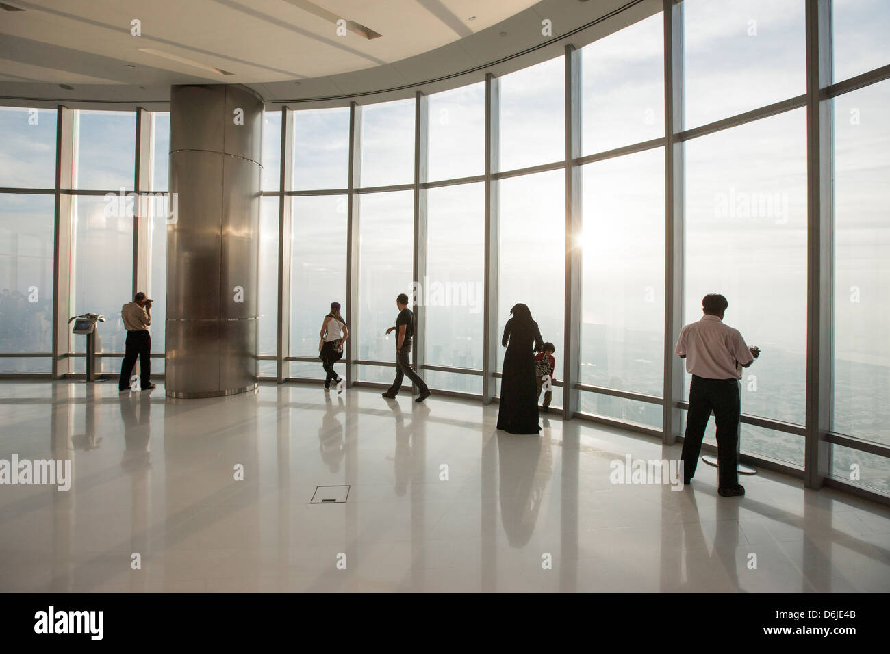 Viewing Deck of Burj Khalifa, Dubai, United Arab Emirates, Middle East Stock Photo