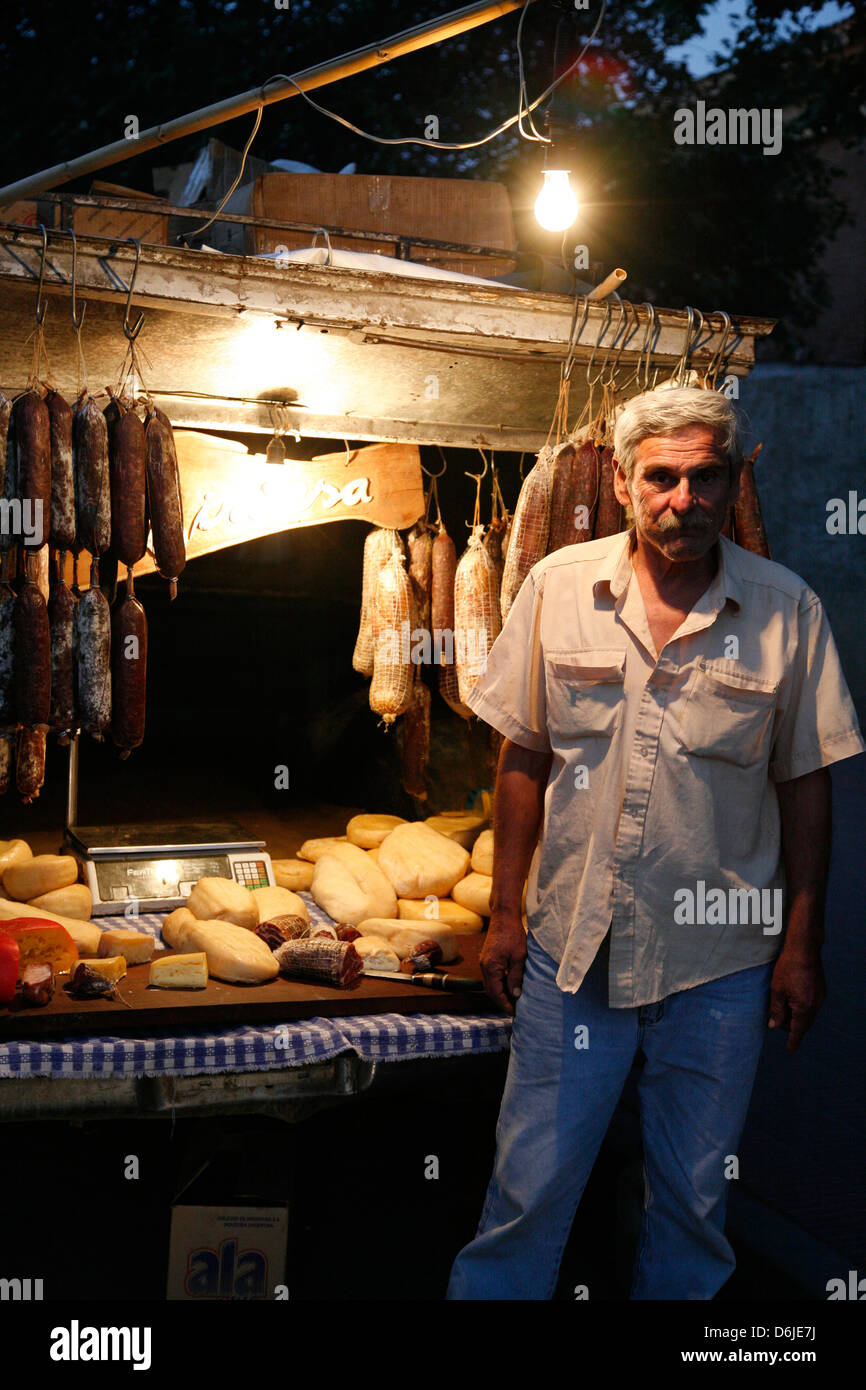 Local food stall selling salamies and cheese in Cafayate, Salta Province, Argentina, South America Stock Photo