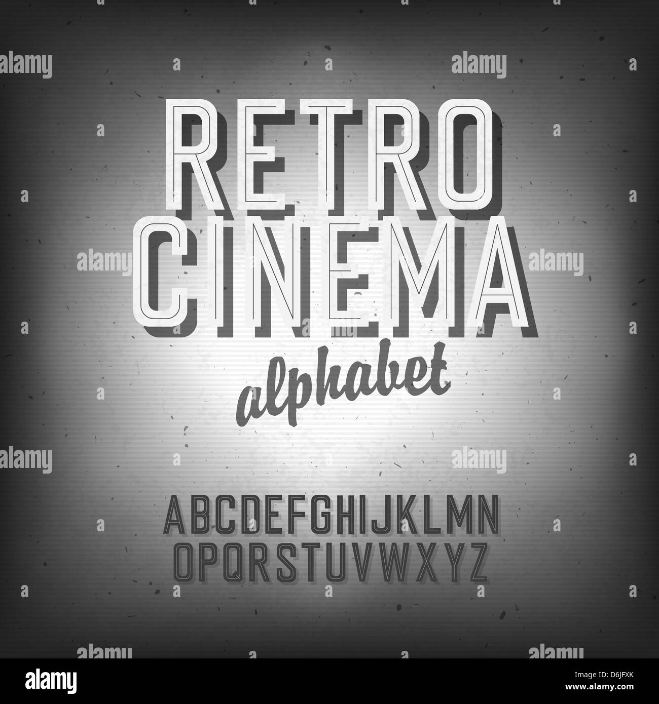 Old cinema styled alphabet. With textured background, Stock Photo