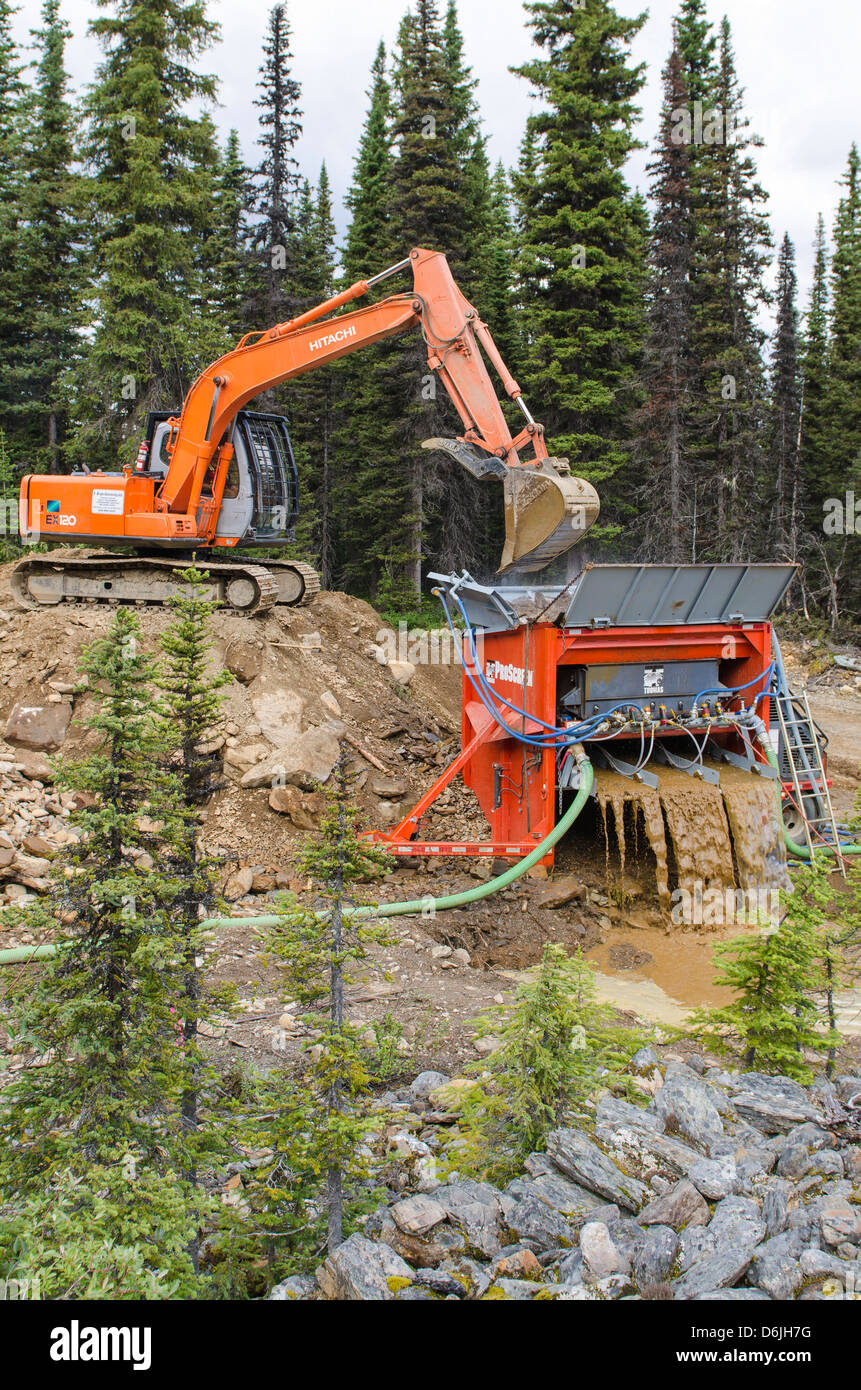 Modern day gold mining in Wells, British Columbia, Canada, North America Stock Photo