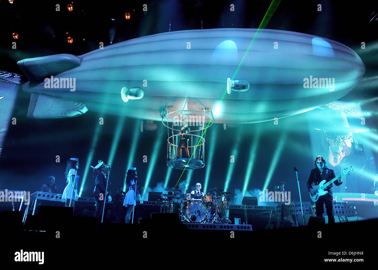 German singer Udo Lindenberg (C) performs on stage at O2 World in Berlin, Germany, 19 March 2012