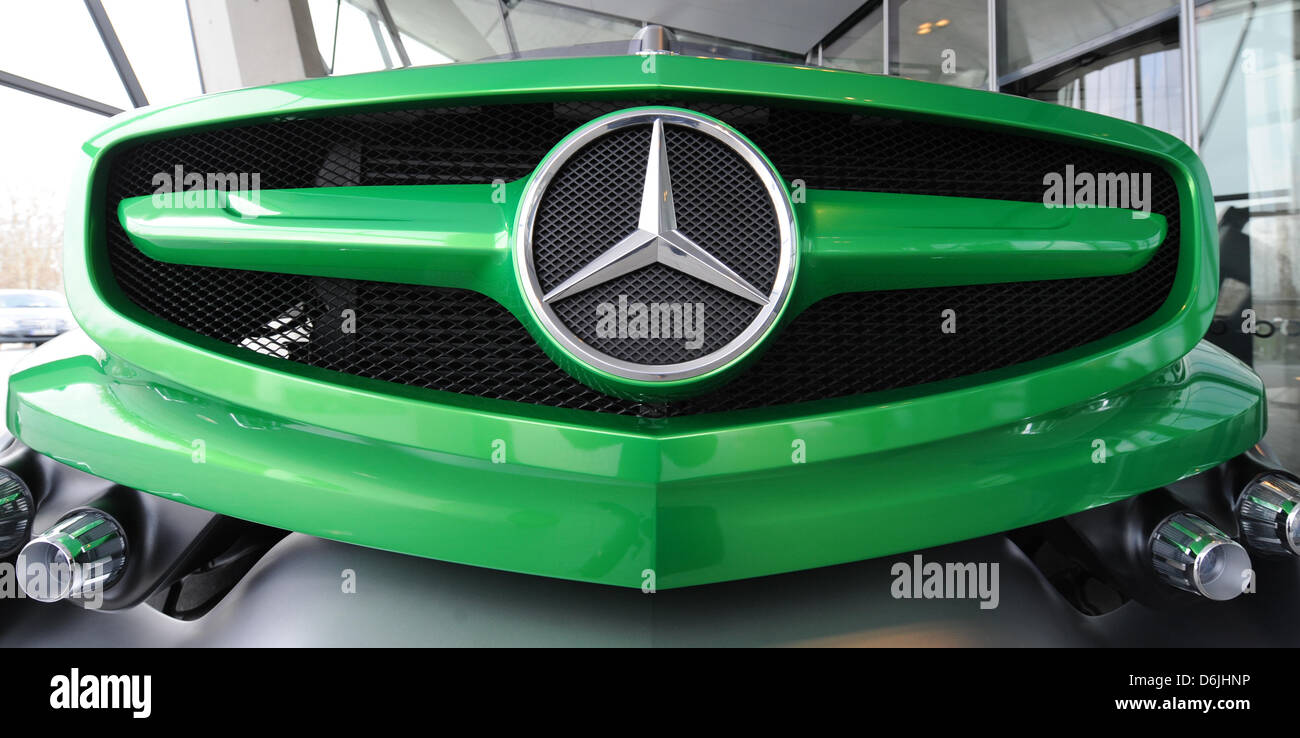 The Daimler logo adorns the grille of a Mercedes-Benz Unimog in Stuttgart, Germany, 19 March 2012. On 19 March 2012 the anti-trust office in Moscow announced that Daimler is allowed to raise its stake in Russia s biggest truckmaker Kamaz. Photo: Franziska Kraufmann Stock Photo