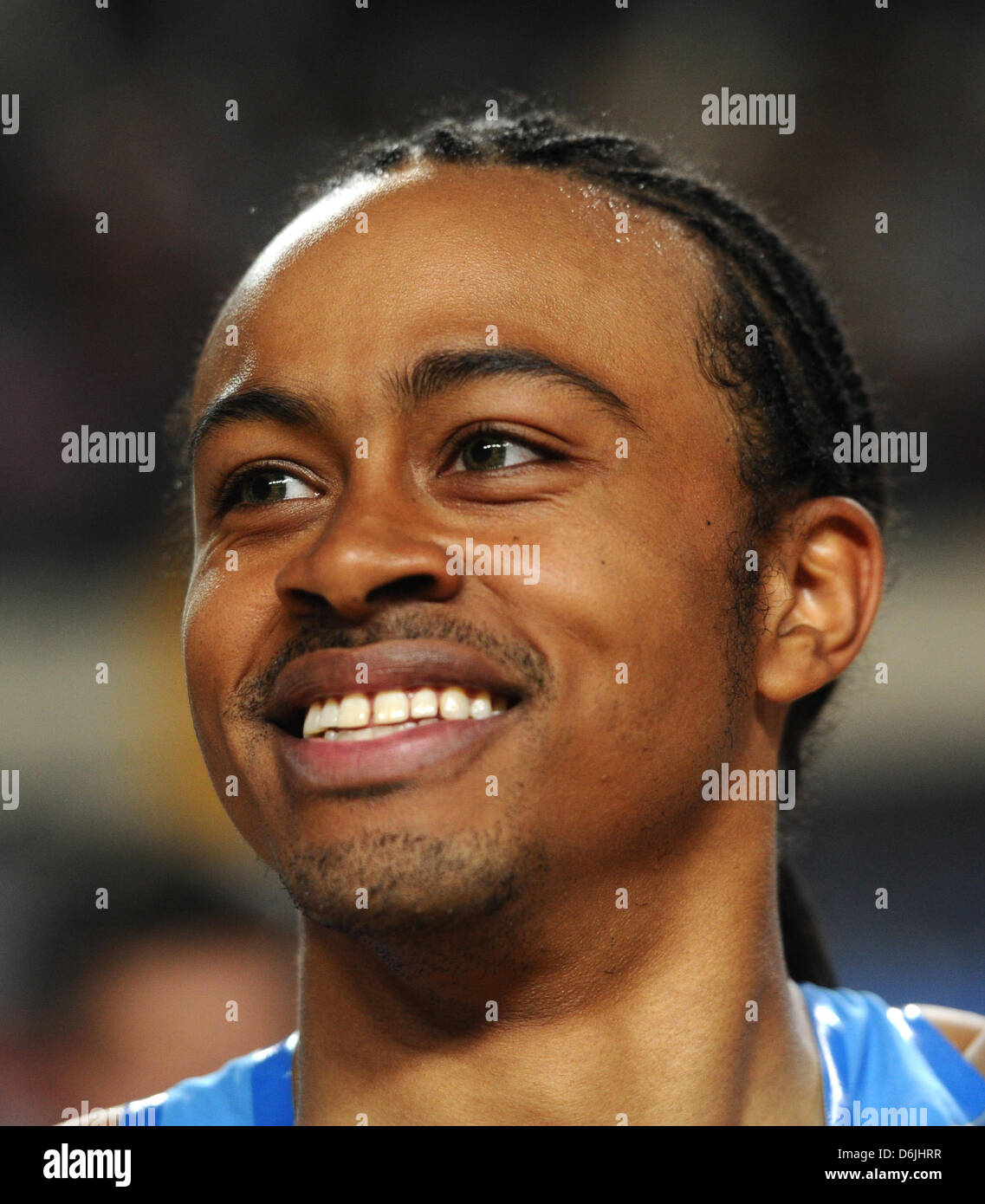 Aries Merritt of U.S. smiles after his victory in the Men's 60 metres