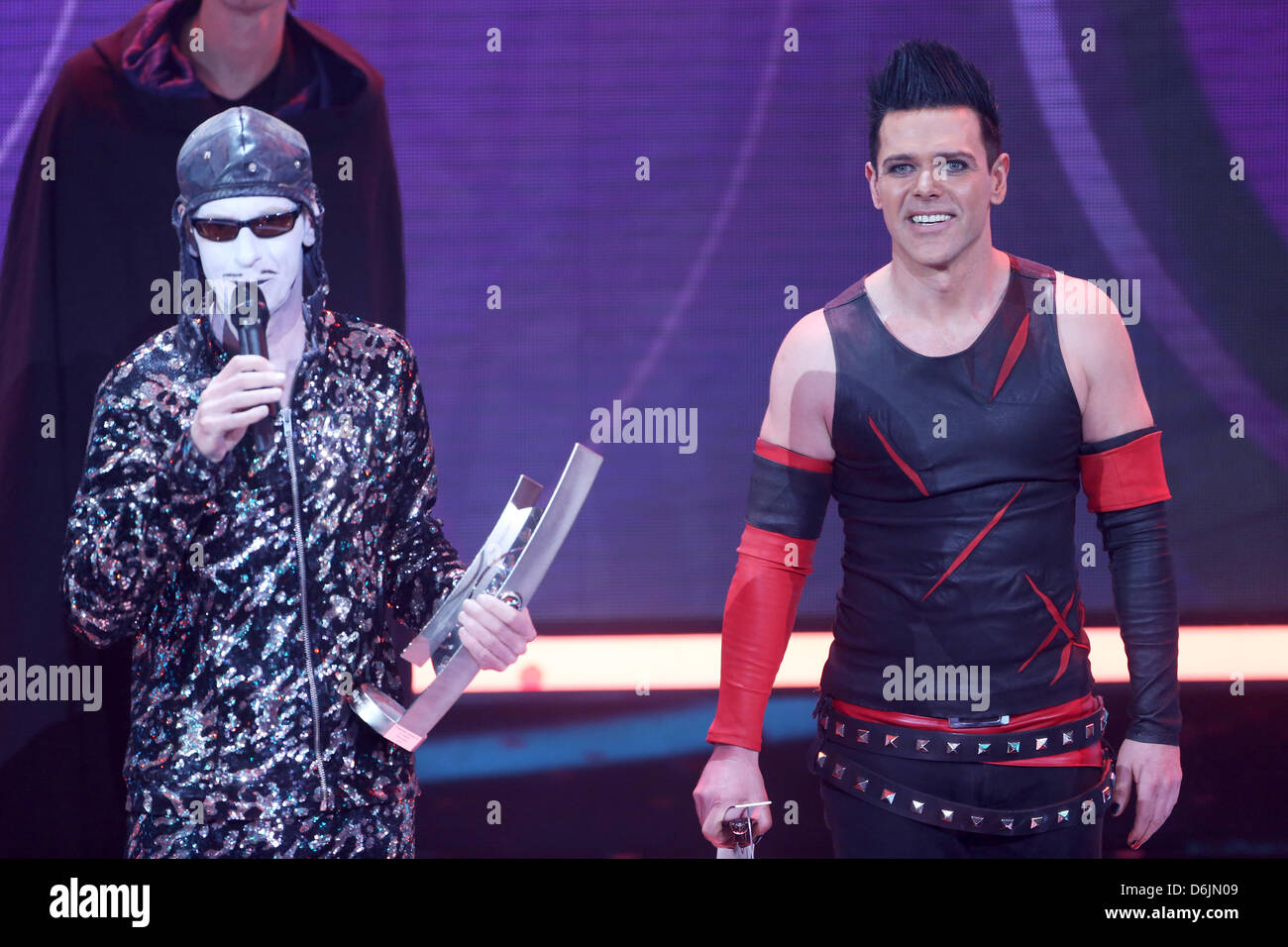 Till Lindemann (R), singer of German band Rammstein, receives the 2012 Echo  Music Award during the Echo Awards ceremony in Berlin, Germany, 22 March  2012. The Echo Music Award is presented in
