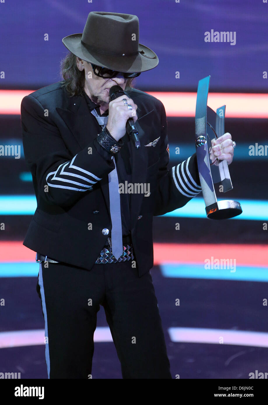 German singer Udo Lindenberg receives the 2012 Echo Music Award in the  category 'Best Male Artist National Rock/Pop' and 'DVD Album Of The Year'  at the Echo Awards ceremony in Berlin, Germany,