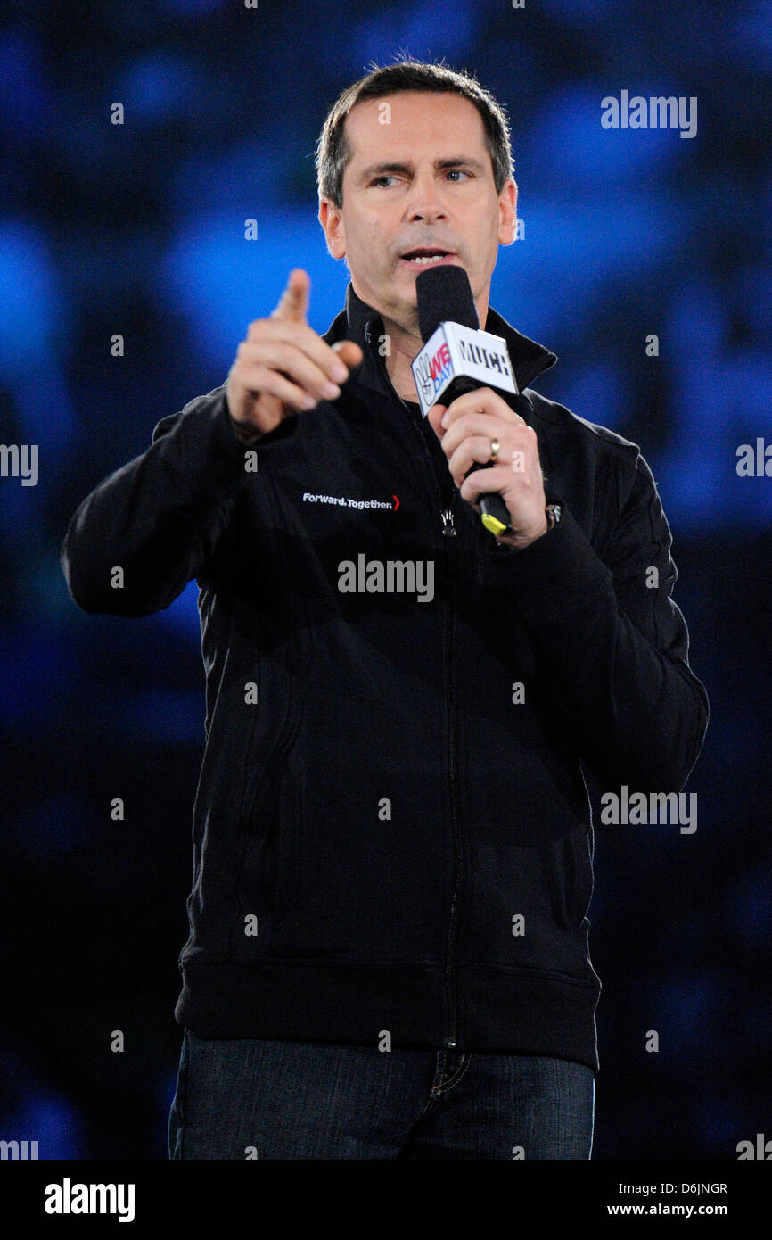 Ontario Premier Dalton McGuinty speaks on stage during 'WE Day' at the Air Canada Centre. Toronto, Canada - 27.09.11 Mandatory Stock Photo