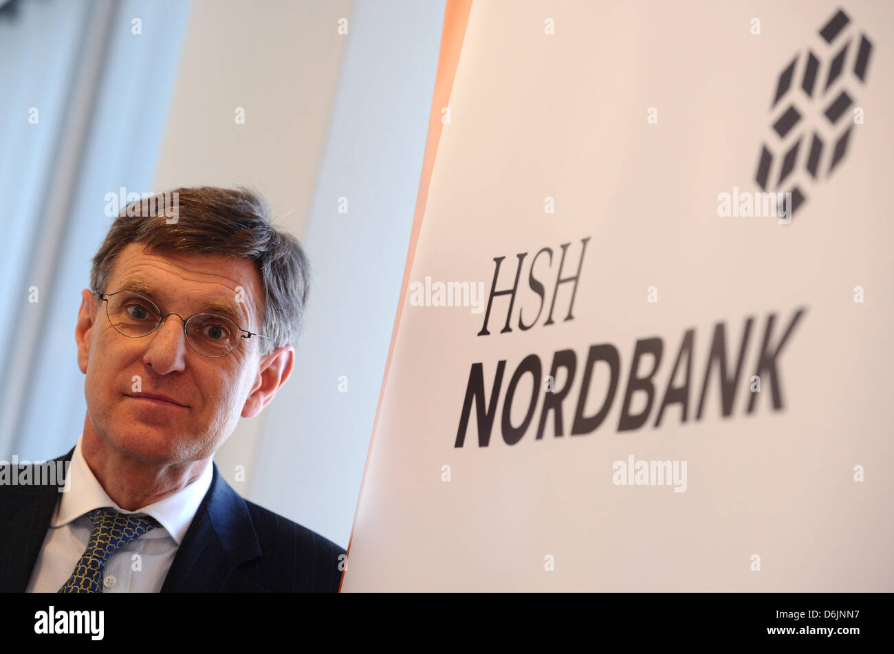 HSH Nordbank CEO Paul Lerbinger speaks at the bank's balance press conference in Hamburg, Germany, 23 March 2012. The HSH Nordbank is in the midst of a massive size reduction. Due to a large amount of special payments the bank has suffered a 263 million euro loss in 2011. Photo: Christian Charisius Stock Photo