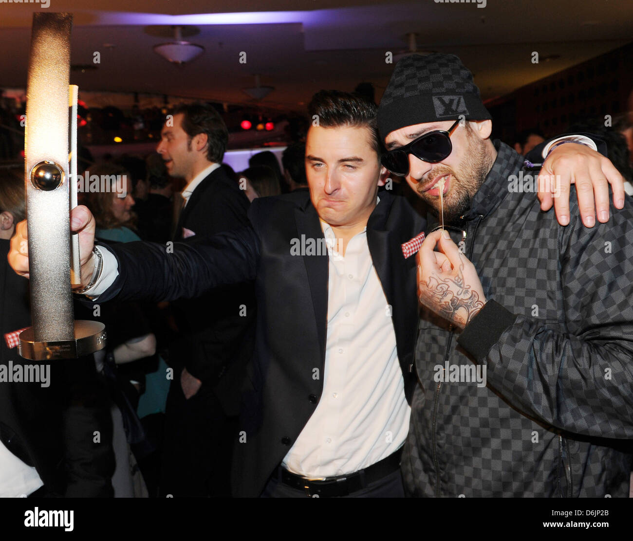 Austrian singer Andreas Gabalier (L) and German rapper Sido celebrate ...