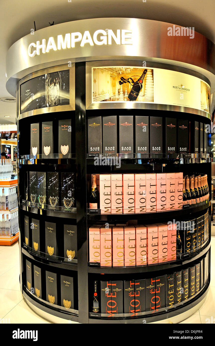 french fine wine Champagne duty free shop boutique terminal 2 Changi international airport Singapore Stock Photo