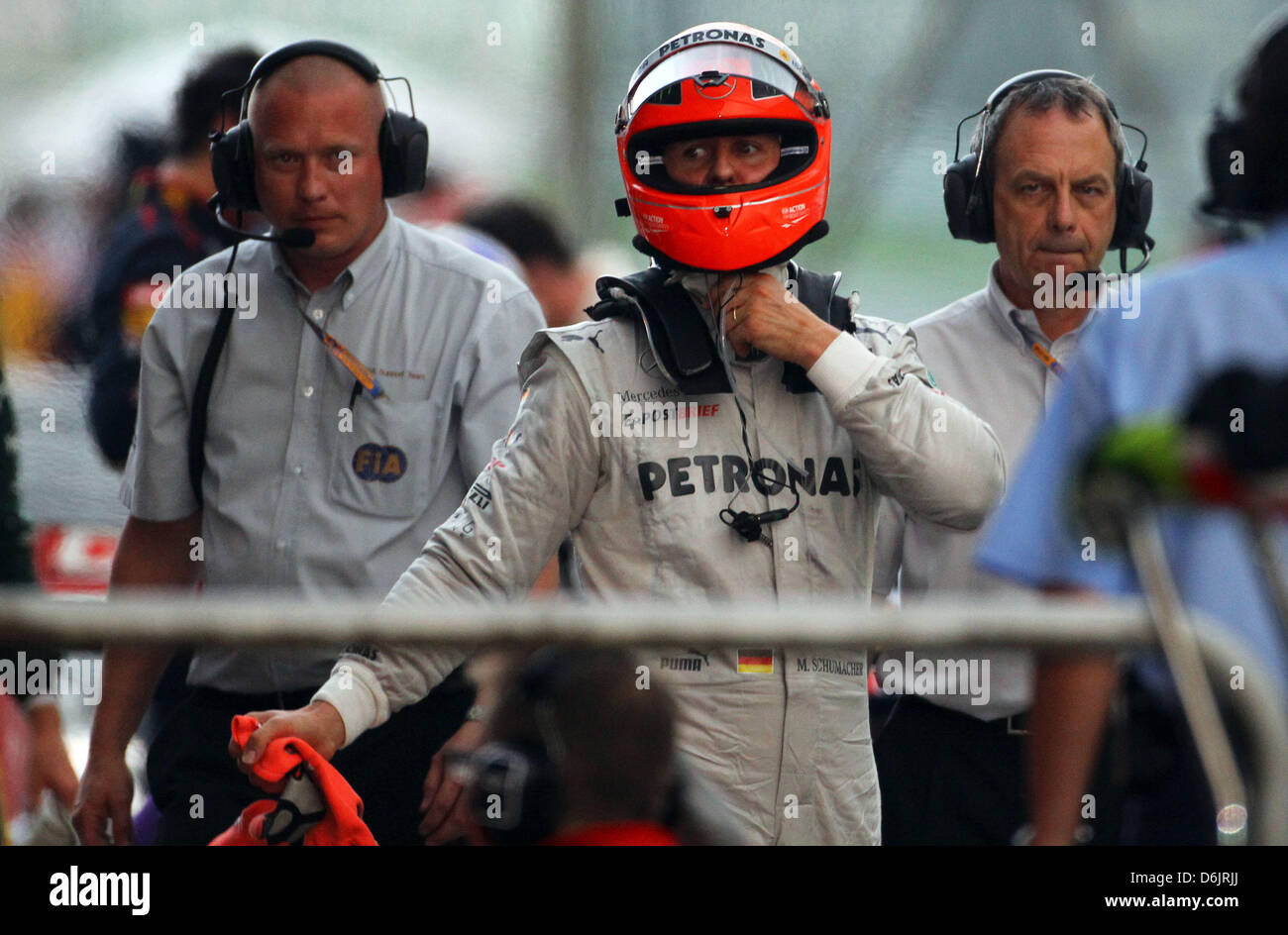 German Formula One driver Michael Schumacher of Mercedes AMG walks
