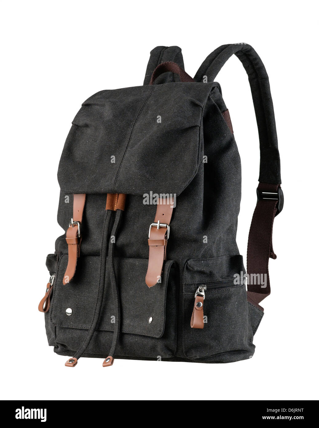 A beautiful black canvas backpack for loading stuffs Stock Photo