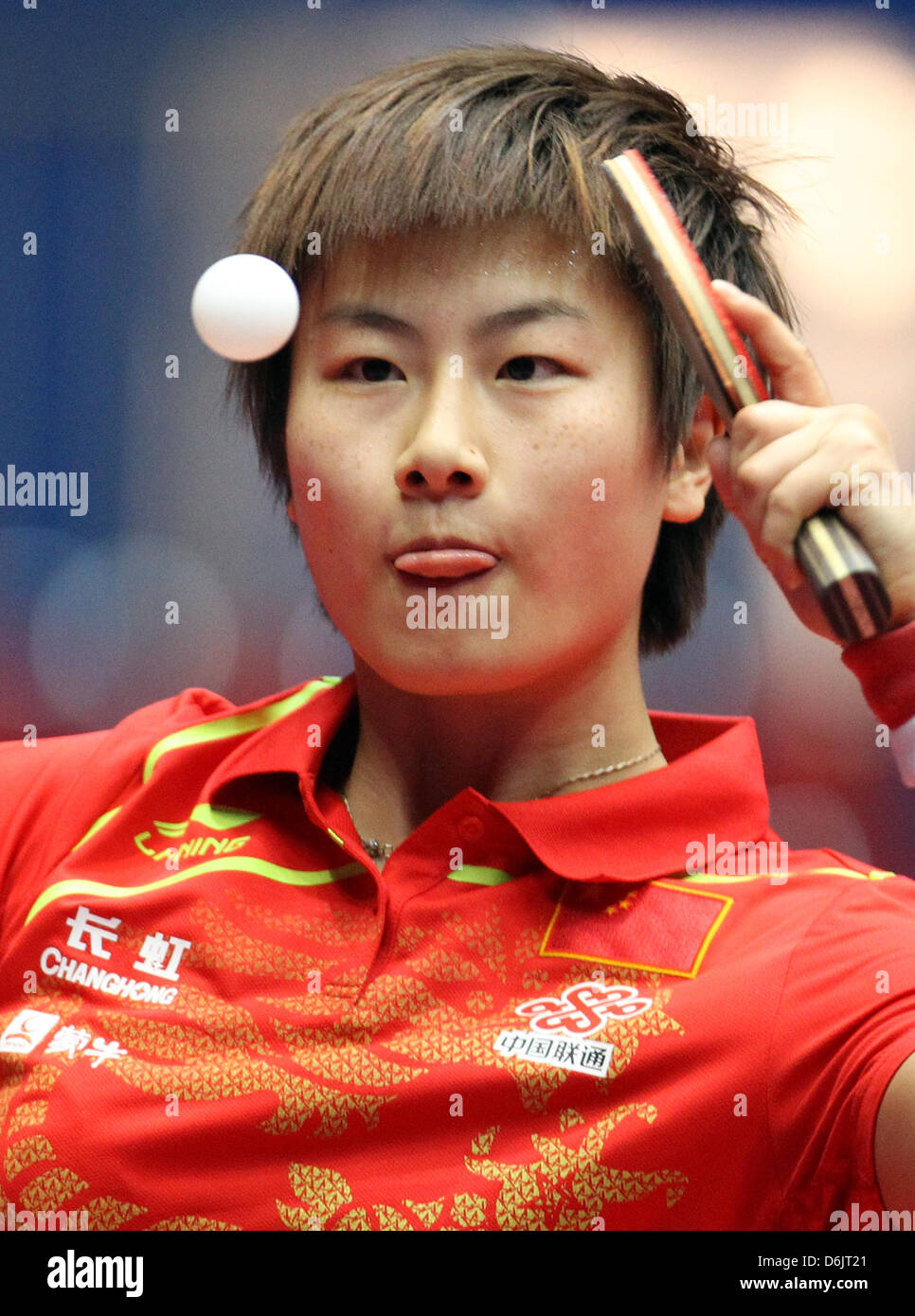 Chinese Ning Ding serves against Belarusian V. Pavlovich during the ...