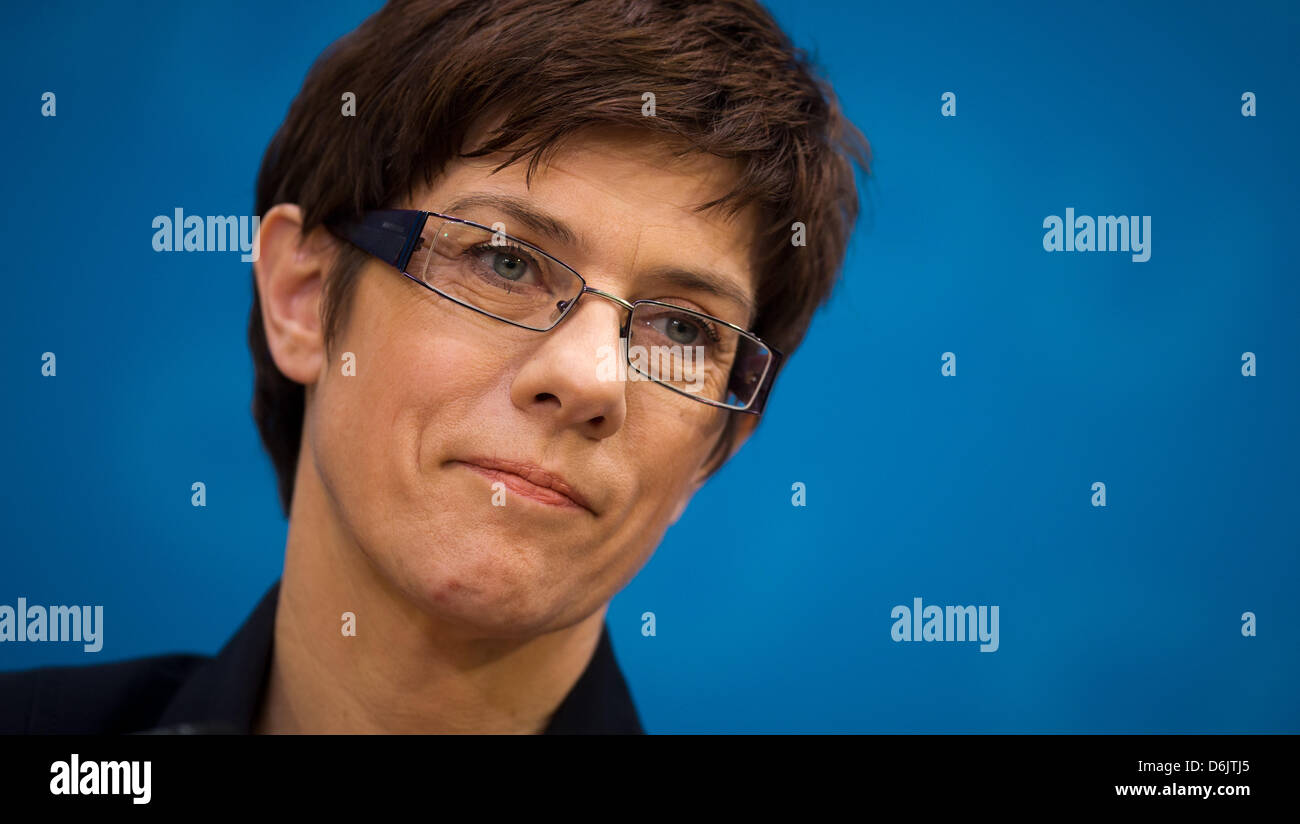 Saarland's Prime Minister Annegret Kramp-Karrenbauer attends a press ...