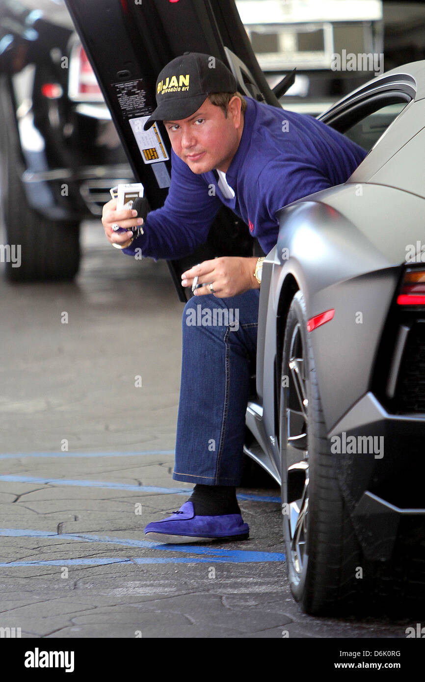 James Stunt arriving to meet his wife and friends for lunch at E. Baldi