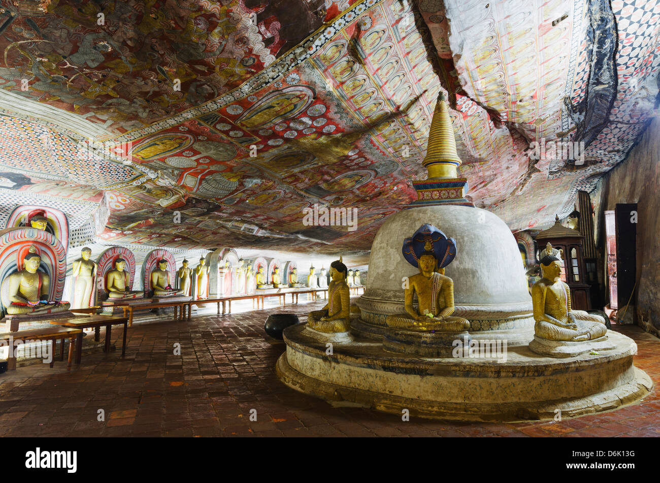 Buddha statues in Cave 2, Cave Temples, UNESCO World Heritage Site, Dambulla, North Central Province, Sri Lanka, Asia Stock Photo