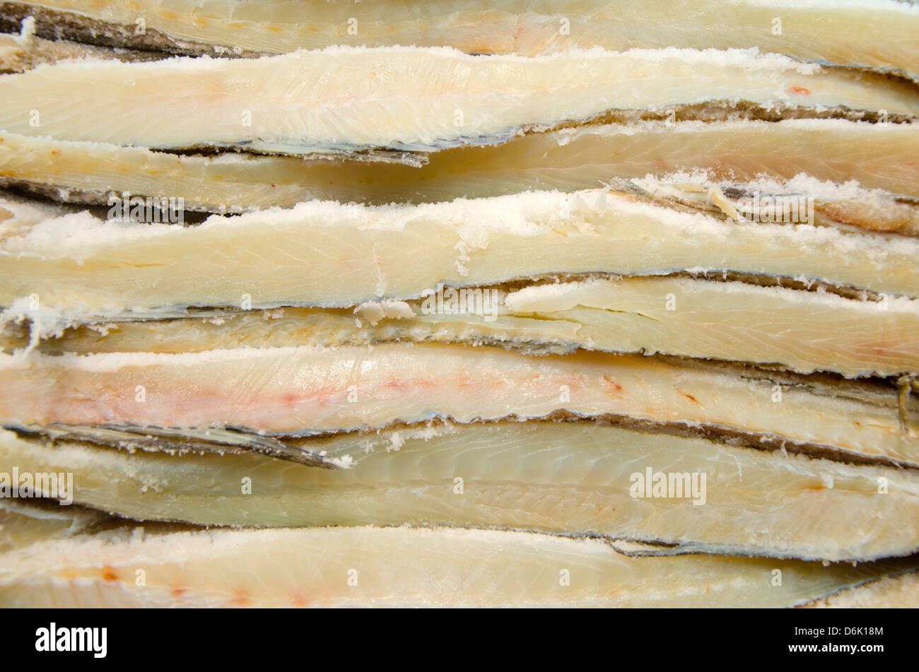 Strips of salted codfish, bacalao Stock Photo Alamy