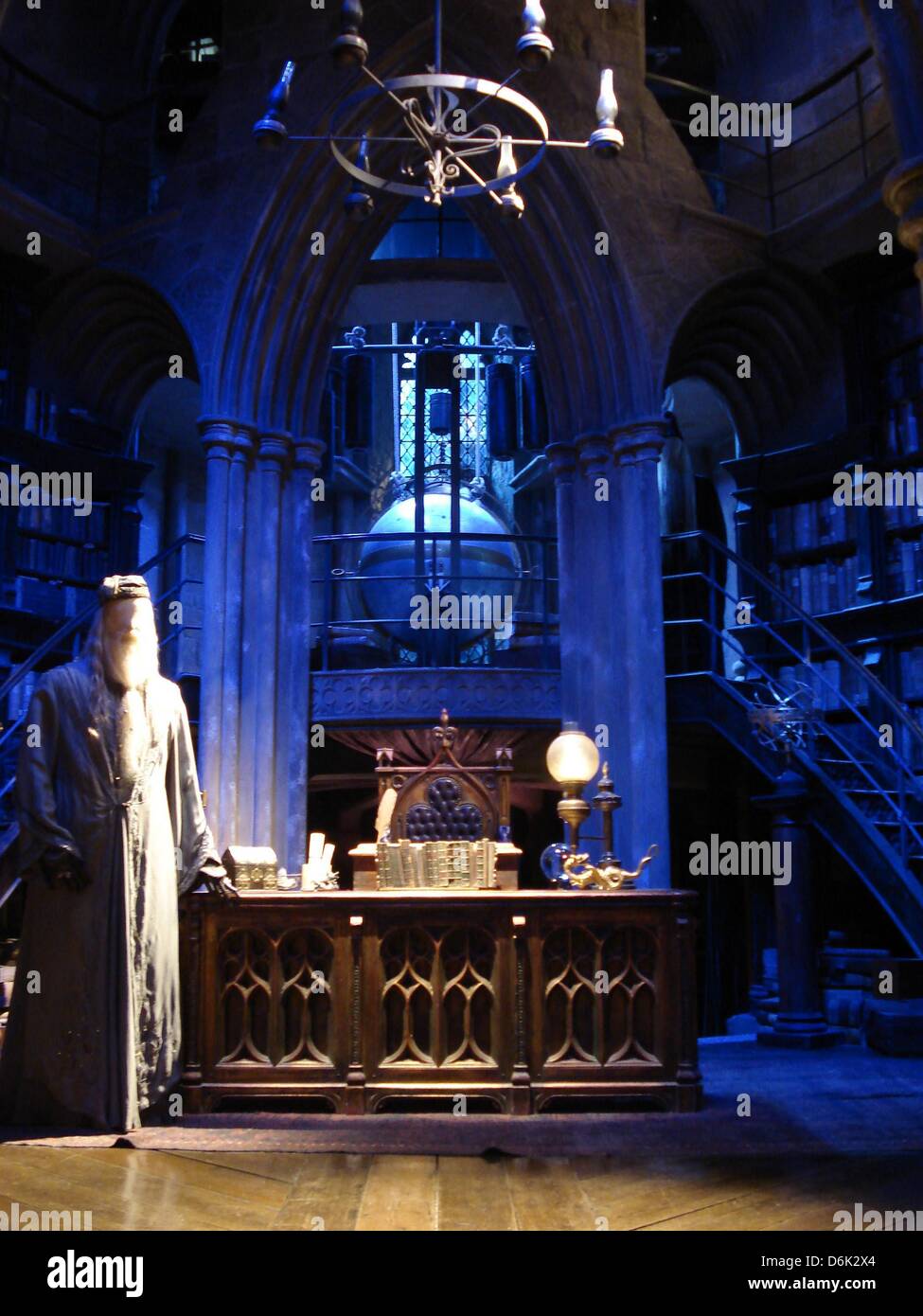 A view of the office of fictional school principal Dumbledore of the Harry Potter film series inside the Warner Bros. film studios in London, Great Britain, 30 March 2012. All eight sequals of the Harry Potter film series were shot at the studio, which is now opening its doors to visitors to reveal the secrets of Harry Potter's magic world and the world of filmmaking, starting on S Stock Photo