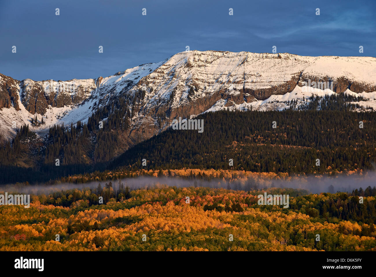 Snow-covered mountain in the Sneffels Range in the fall, Uncompahgre National Forest, Colorado, USA Stock Photo