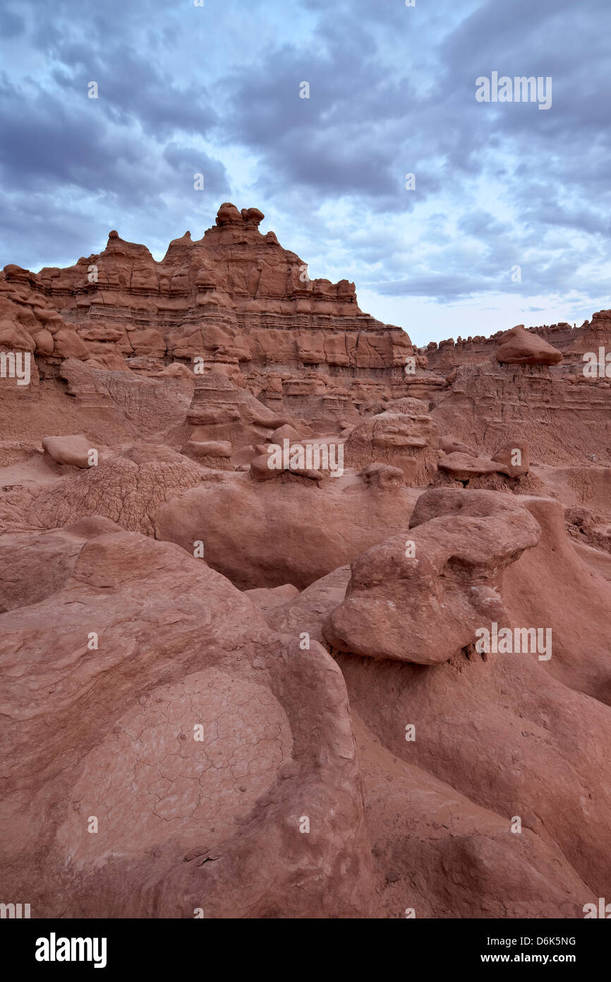 Red rock badlands at dusk, Goblin Valley State Park, Utah, United States of America, North America Stock Photo